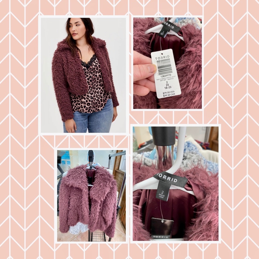 Mauve brown cropped shearling coat.  Super fuzzy, trendy and fun!